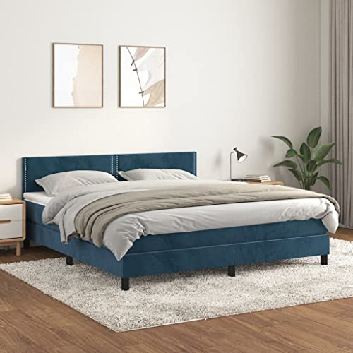 Refined Boxspringbett mit Matratze Dunkelblau 160x200 cm Samt