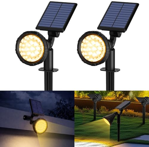 Solpex Solarlampen für Außen, 2 Stück 25 LEDs Solarleuchten für Außen | IP65 Wasserdicht Solar Gartenleuchten für Außen, 3 Helligkeit Solar Strahler Aussen für Garten, Weg, Terrasse (Warmweiß)