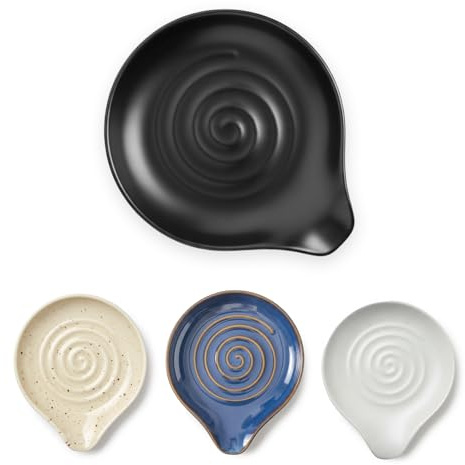 Leisuremix Ceramic Spoon Rest for Kitchen Counter, Coffee Spoon Holder, Easy to Clean Stovetop Spoon Tray, Decorative Countertop Organizer for Soup Spoons/Ladles (Black)