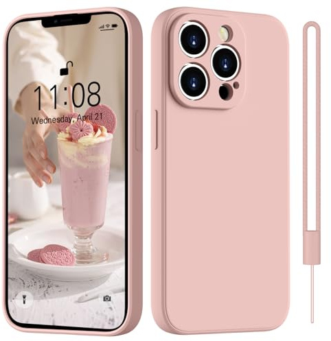 HGH für iPhone 12 Pro Max Hülle Silikon mit Lanyard, Rosa | Handyhülle für iPhone 12 Pro Max Dünn Rundumschutz mit Microfiber-Innenfutter Kratzfest Schutzhülle