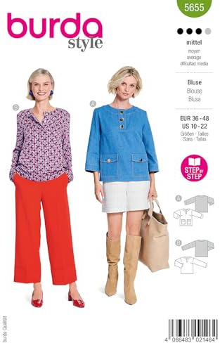 burda style Papier-Schnittmuster Damen Schlupfbluse #5655 Gr. 36-48 Nählevel: mittel