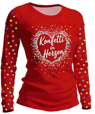 EYNMVR Karneval Kostüm Damen Fasching Outfit Langarmshirt Langarmshirt Damen - & Fasching - Konfetti im Herzen Karneval
