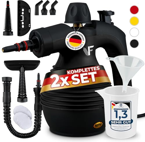 Neighbour's Friend® Dampfreiniger Neues Modell 2er Set– Leistungsstarker Hand Steam Cleaner, 3,5 Bar Druck, 4m Kabel, 350ml Tank I Handdampfreiniger für Auto, Werkstatt, Haushalt & Fensterreinigung