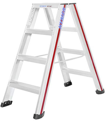 Hymer Stufenstehleiter 2x4 Stufen (beidseitig begehbar, Spreizsicherung, große Lederschuhe, Standhöhe ca. 0,44 m) 602408