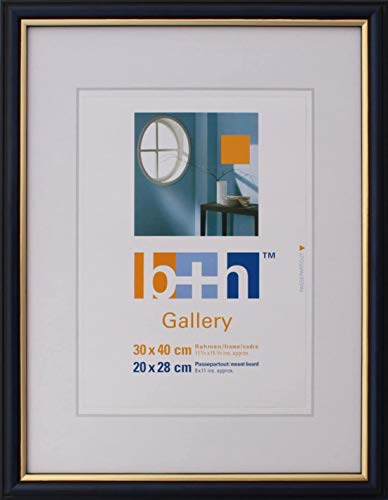 Bilderrahmen 30 x 40 blau/gold, Holz massiv, Innenrand goldfarben, FSC-zertifiziert, Echt-Glas,