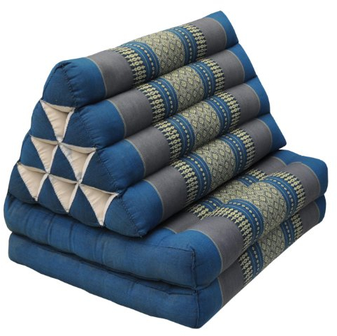 Wilai Bodenkissen Sitzkissen Bodenmatte Loungekissen Zierkissen Kapok Thaikissen, ausklappbar (81902 - blau/grau)