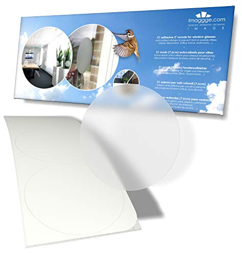 Window Anti-Collision Stickers to Protect Persons or Birds - Avoid Strikes and Shock on Glass - Set of 21 Rounds - Diameter: 3 in - Translucent Frosted/Dusted - Window Decals