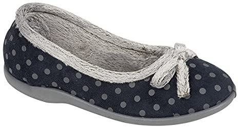 Sleepers Womens Louise Polka Dot Memory Foam Bow Slippers Navy 4 UK