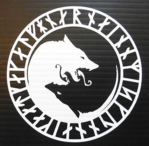Yin Yang Wolf Rune Kreis Vinyl Aufkleber Abziehbild (weiß)