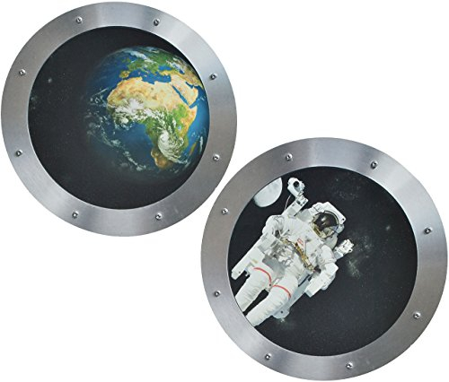 alles-meine.de GmbH 2 TLG. XL Set: Wandtattoo/Sticker - Bullauge - Fenster im Raumschiff Weltraum Astronaut Raumfahrt - Wandsticker Aufkleber Flugzeug Wandaufkleber Badezimmer ..