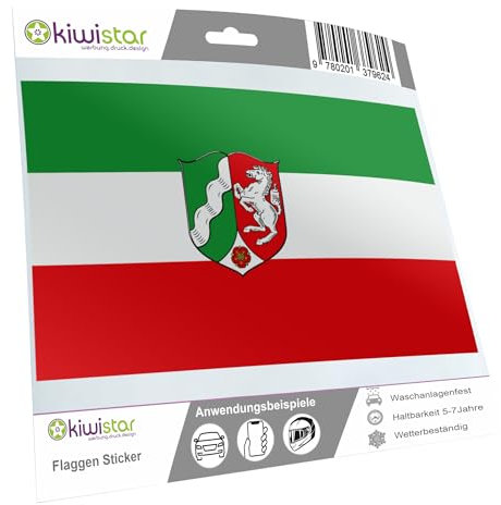 Kiwistar - Aufkleber - Nordrhein-Westfalen - Bundesland Deutschland Autoaufkleber Sticker Flagge