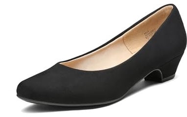 DREAM PAIRS Womens Mid Block Heels Ladies Low Court Shoes Party Wedding Shoes Round Toe Pumps Mila,Size 8,Black/Suede,Mila