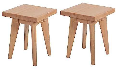 Krok Wood 2X Hocker aus Massivholz in Buche 35x35x45 cm (Hans)
