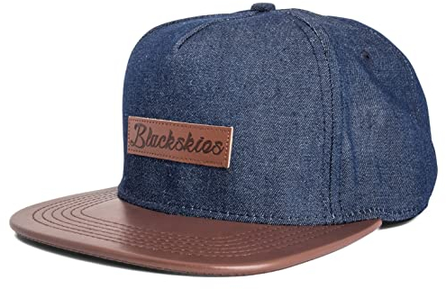 Blackskies® Aion Snapback Cap Denim Jeans Kunst-Leder Schirm Unisex Premium Baseball Mütze Kappe