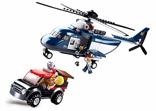 Polizei Hubschrauber Set (285 Teile) [M38-B0656], Spielset, Klemmbausteine, Rettungskräfte, mit Spielfigur, Polizei, Sluban SL95516