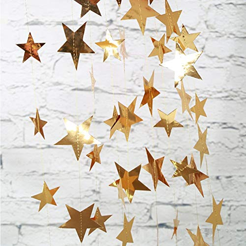 Yuccer 2 Pack Guirlande Papier Décoration Briller Étoile Papier Décor pour Anniversaire Mariage Noël Fête (Or)