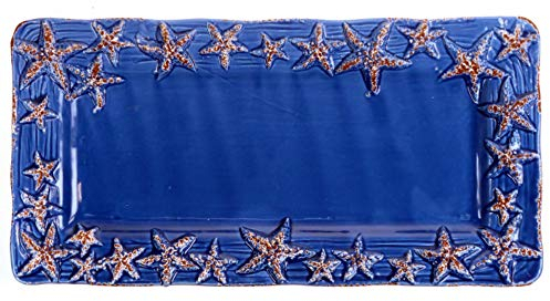 ceramic Starfish Long Platter/Tray/Dish - Ocean BLUE Glaze - for Pot pourri, Shells, Bathroom Ornament/Decor - 33cm