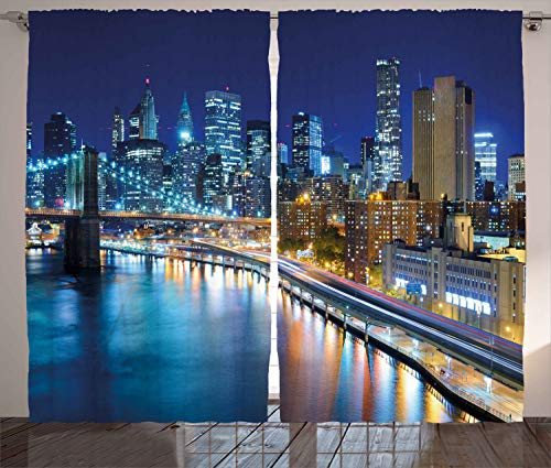 ABAKUHAUS Stadt Rustikaler Vorhang, Ansicht von New York City, Wohnzimmer Universalband Gardinen mit Schlaufen und Haken, 280 x 225 cm, Dunkelblau