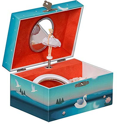 Mele & Co. Since 1912 Marlo originale Ballerina-/Ballett-Tänzerin, Hausschuhe, türkisblau, bemalt, musikalische erste Schmuckschatulle für Mädchen, 6 x 4 x 3, Papier Wildleder