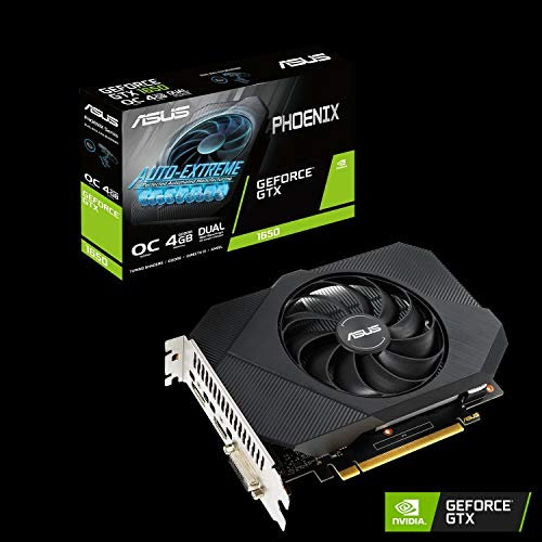 ASUS Phoenix NVIDIA GeForce GTX 1650 OC Edition Gaming Graphics Card (PCIe 3.0, 4GB GDDR6 memory, HDMI, DisplayPort, DVI-D, 1x 6-pin power connector, Axial-tech Fan Design, dual ball fan bearings)