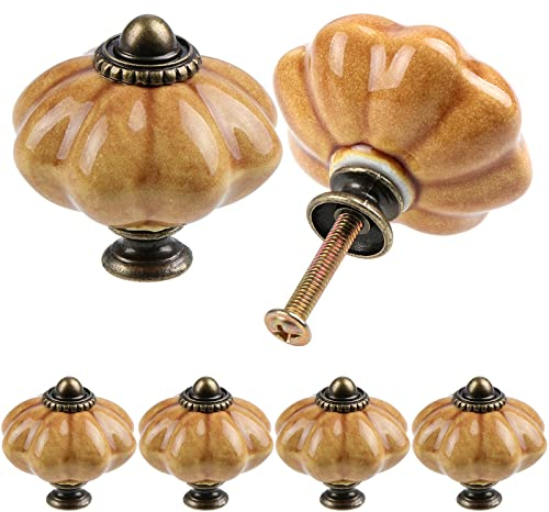TsunNee 6 Stück Keramik-Schrankknäufe, schicke Schubladengriffe, antiker Kürbis, Küchenschrankgriffe, runde Möbeltürknäufe