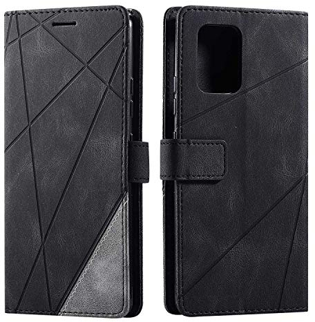 SONWO Hülle für Samsung Galaxy S10 Lite, Premium Leder PU Handyhülle Flip Case Wallet Silikon Bumper Schutzhülle Klapphülle für Galaxy S10 Lite, Schwarz