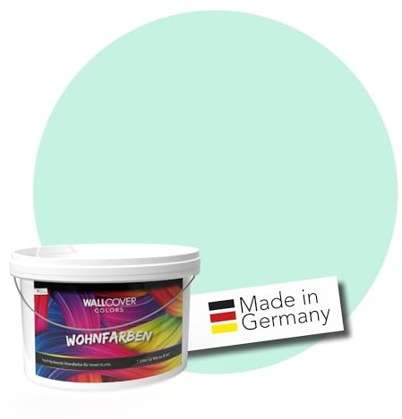 WALLCOVER hochwertige Wandfarbe für Innen im Kinderzimmer | Mint Grün | 5L für 40m² | Innenfarbe | auch für Baby- & Jugendzimmer | Hochdeckend (Klasse 1) | Profi Qualität aus Deutschland