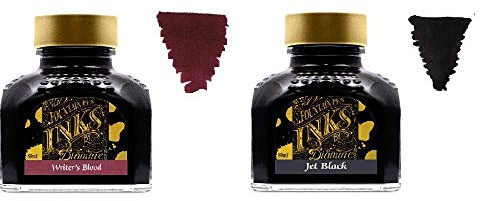 Diamine Fountain Pen Ink 80ml - 2 x Bottles - Writers Blood & Jet Black