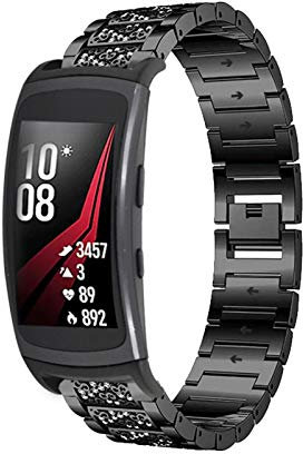 Gear Fit 2 Bracciale in Metallo, MVRYCE Cinturino in Acciaio Inossidabile con Strass Accessori di Ricambio Alla Moda Cinturino Compatibile per Samsung Gear Fit 2 /Gear Fit 2 Pro SM-R360/SM-R365 (Nero)