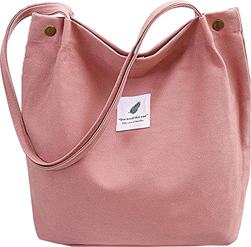 Canvas Umhängetasche für Damen, Groß Schultertasche Fashion Canvas Tasche Lässige Tote Handtasche für Alltag, Büro, Schulausflug und Einkauf(Rosa)