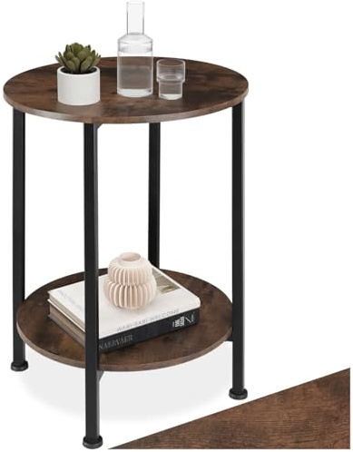 tectake® Beistelltisch rund, Beistelltisch Couch, Couchtisch mit Stauraum Ø 45 x 64 cm, Nachttisch Deko Schlafzimmer Möbel, Deko Wohnzimmer Möbel, Blumenhocker - Industrial Dunkelbraun