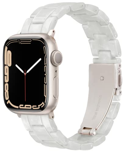 Vamyzji Compatible with Apple Watch Strap 42mm(Series 11 10) 41mm 40mm 38mm, Light Resin Waterproof Sport White iWatch Strap with Stainless Steel Clasp for Apple Watch Serie 11 10 9 8 7 6 5 4 SE 3 2 1
