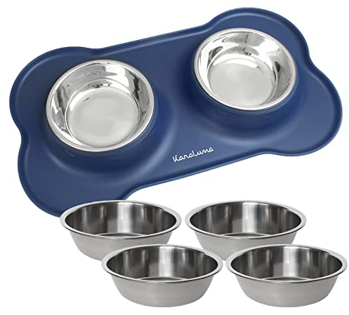 KaraLuna Napfunterlage aus Silikon mit Edelstahl Futternapf I Für Katzen & Hunde (400ml, Blau)