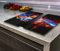 Hob Cover Induction Electric Cooker Chopping Board Glass Set 2 Parts Abstract Waves on the Black Background (2x wide 30 x height 52/cm)