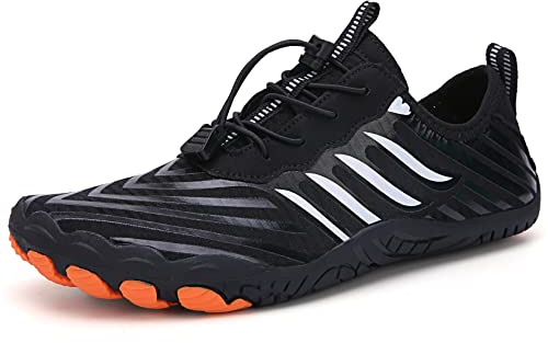 Teechodina Unisex Traillaufschuhe Herren Damen Wanderschuhe Barfußschuhe Laufschuhe Knit Sneaker Fitnessschuhe Fivefinger Zehenschuhe, Schwarz-B, 45