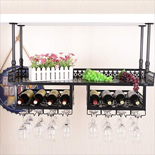 NMDCDH Bar Counter Double Layer Wine Rack Restaurant Houseware Wineglass Iron Lock Retro Iron Wine Rack, a, 150 * 31cm
