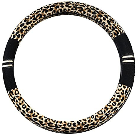 Universal Auto Plüsch Lenkradhülle, Leopard Muster 37–38 cm Durchmesser Auto Winter Weich Lenkradabdeckung rutschfest Atmungsaktiv Lenkradbezug Anti-Rutsch Lenkradschoner für Damen, Herren,Gelb