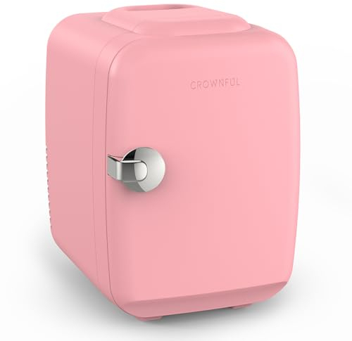 CROWNFUL Mini Fridge, 4 Liter 6 Can Portable Cooler and Warmer, Personal Fridge for Skin Care, Cosmetics, Food, Great for Bedroom, Office, Car, Dorm, ETL Listed (Pink) [Energy Class A]