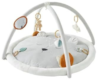 NOUKIE'S – Tapis d'Éveil Bébé Veloudoux Babou Le Lion – Tapis d’Activités Sensoriel avec Jouets Suspendus – Motricité, Développement Éveil – Lavable Machine - Naissance - Cadeau