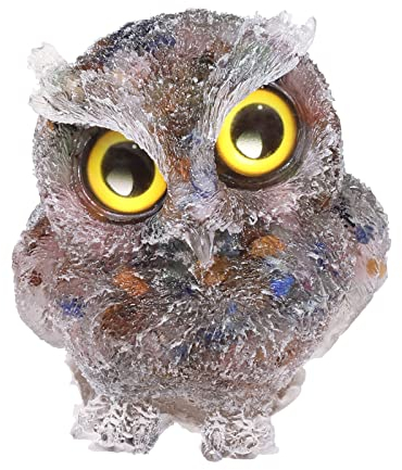 KYEYGWO Mischstein Nette Kristall Eule Figur Ornamente, Mini Stein Käuzchen Statuen Harz Tier Skulptur Talisman Heilstein Vögel Dekoration für Haus Büro Tisch, Blumentopf, Micro Landschaft, 6 cm