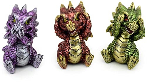 mtb more energy Deko Regenbogen Drachen Figuren ''Nichts Hören, Nichts sehen, Nichts Sagen'' - Set aus 3 einzelnen Babydrachen - Höhe 8 cm - Dekoration Wohnen Kinderzimmer Geschenk