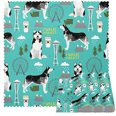 Tischsets, Kratzfest, rutschfest, waschbar, für drinnen und draußen, für Esstisch, Terrasse, Tisch, Küche, Dekoration,Cartoon Husky Riesenrad Tier