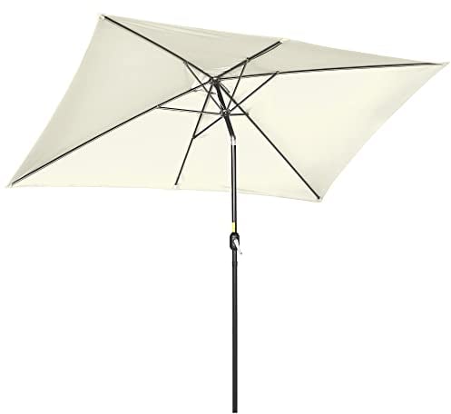 Outsunny Parasol de jardin Parasol droit inclinable rectangulaire aluminium polyester haute densité 3 x 2 m crème