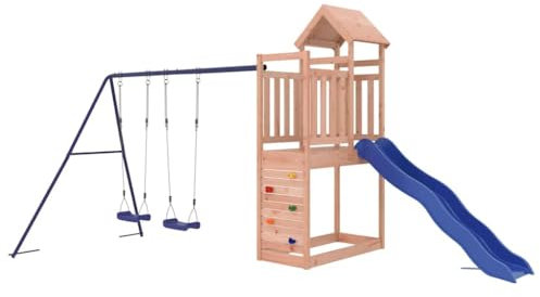 vidaXL Spielturm, Klettergerüst mit Rutsche Schaukel, Kinder Kletterturm mit Holzdach, Spiel-Zubehör für Garten, Holz Spielplatz, Massivholz Douglasie