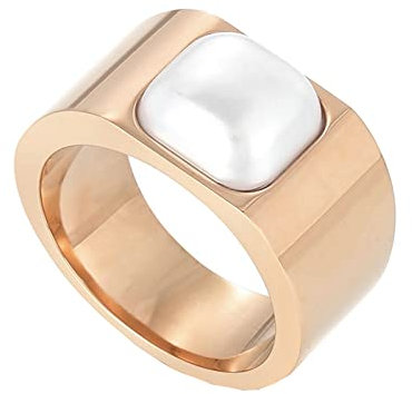 Gualiy Ringe Edelstahl Frauen, Rose Goldringe Damen 8MM Ring mit Muschel Ring Größe 54 (17.2)