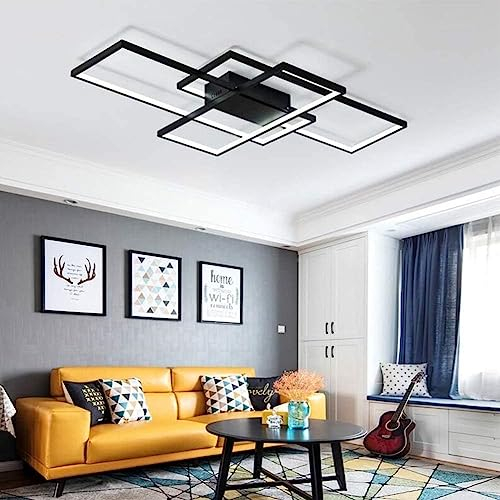 WHLL Deckenleuchte LED dimmbar für wohnzimmer lampe decke | schwarzDeckenlampe mit Fernbedienung (3000K-6000K), 105cm, 72W, Schlafzimmer modernes geometrisches Design