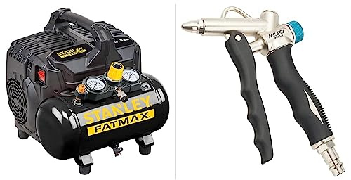 STANLEY FATMAX Kompressor Silent Air DST 101/8/6SI, 8bar & HAZET 2-Wege Ausblaspistole 9040-4 - Luftanschluss an Kopf oder Griff