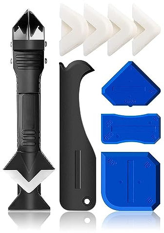 TIASOU Silicone Caulking Tool, 3 in 1 Silicone Remover Multi Tool, Glazing Compound Finishing Tool, Caulk Remover Tool, Grout Scraper Kit for Bathroom,Kitchen,Floor,Window,Sink Joint,Frames Seal