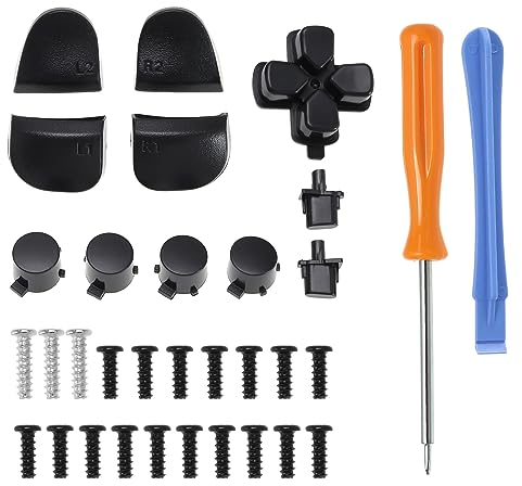 YINETTECH 37-teiliges Gamepad Ersatztasten Set Ersatz Tasten Knöpfe Kompatibel mit PS5-Controller, Inklusive R1 L1 R2 L2 Auslöser, Schraubendreher, Hebelplattenschrauben, Schwarz [Video Game]