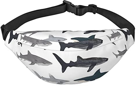 Bauchtasche mit Hai-Motiv, wasserdicht, verstellbar, für Reisen, Wandern, Laufen, Radfahren, Schwarz , Einheitsgröße